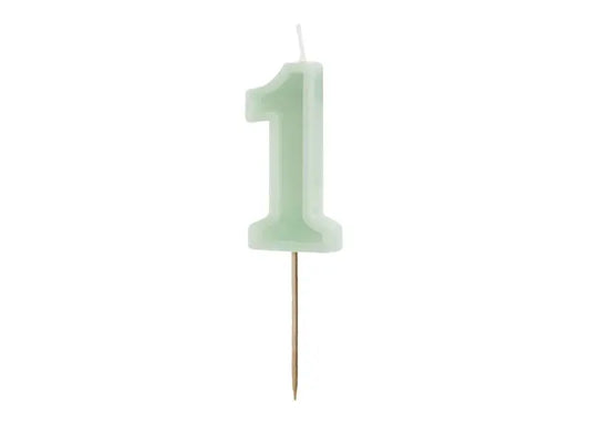 Birthday Candle Number 1, Green, 6 cm Partydeco
