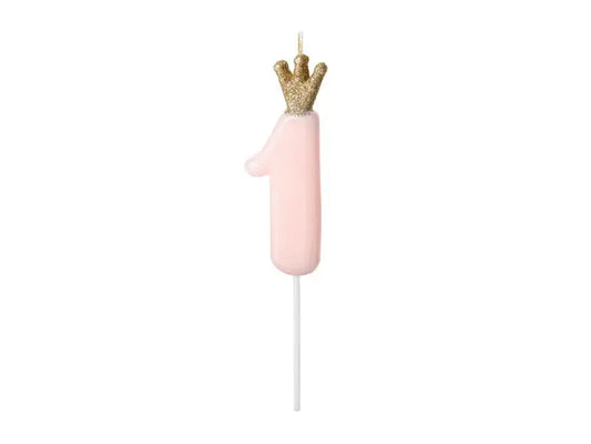 Birthday Candle Number 1, Light Pink, 9.5cm Partydeco