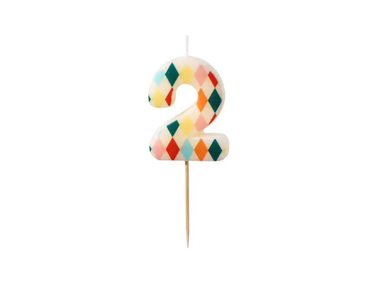 Birthday Candle Number 2 Diamonds, 5.5 cm, mix Partydeco