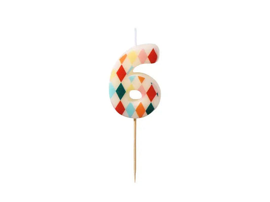 Birthday Candle Number 6 Diamonds, 5.5 cm, mix Partydeco