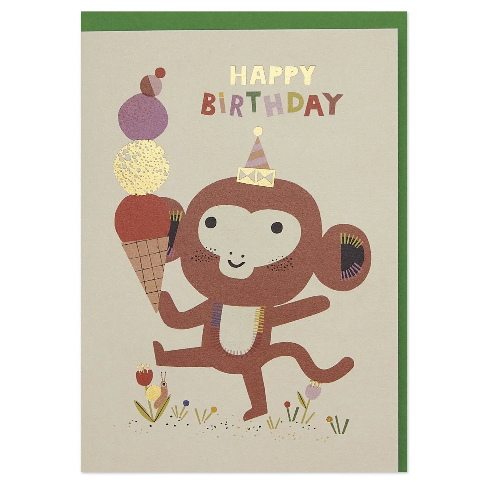 Birthday Monkey and Ice Cream Birthday Card Raspberry Blossom