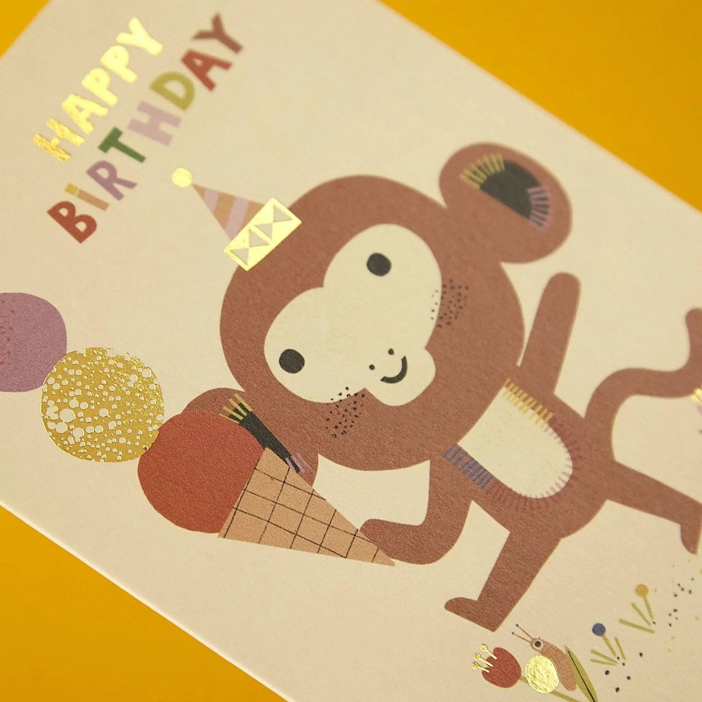 Birthday Monkey and Ice Cream Birthday Card Raspberry Blossom