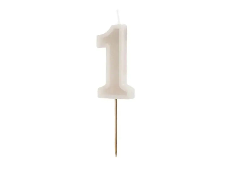 Birthday candle Number 1, beige, 6 cm Partydeco