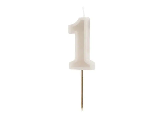 Birthday candle Number 1, beige, 6 cm Partydeco
