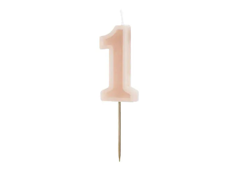 Birthday candle Number 1, dusty rose, 6 cm Partydeco