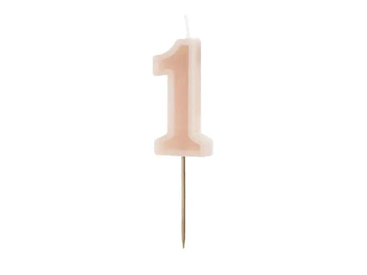 Birthday candle Number 1, dusty rose, 6 cm Partydeco