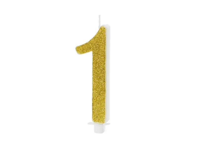 Birthday candle Number 1, gold, 10cm Partydeco