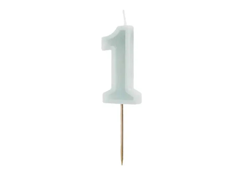 Birthday candle Number 1, light mint, 6 cm Partydeco