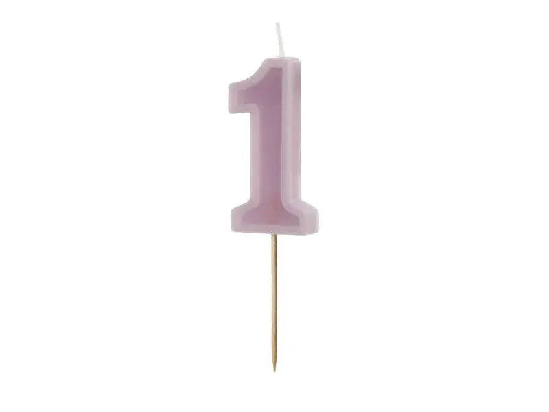 Birthday candle Number 1, purple, 6 cm Partydeco