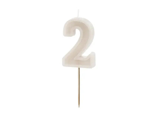 Birthday candle Number 2, beige, 6 cm Partydeco
