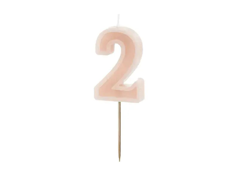 Birthday candle Number 2, dusty rose, 6 cm Partydeco