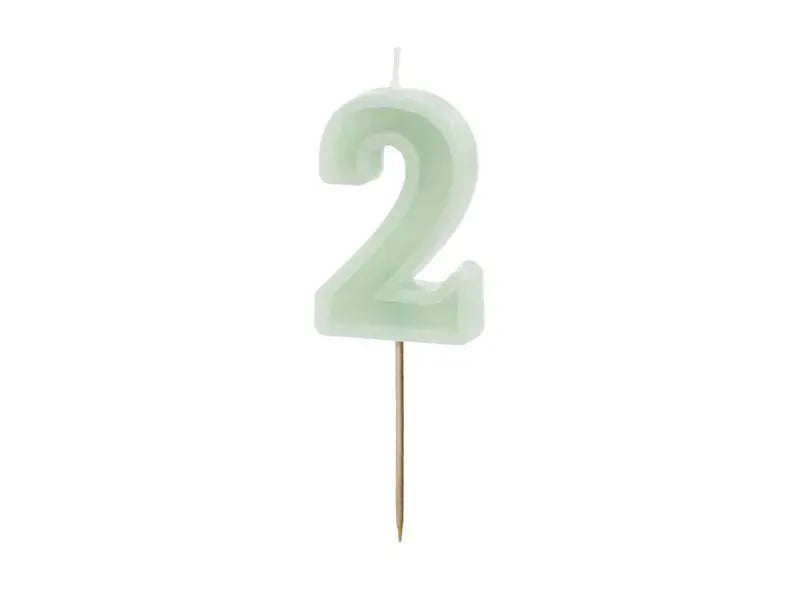 Birthday candle Number 2, green, 6 cm Partydeco