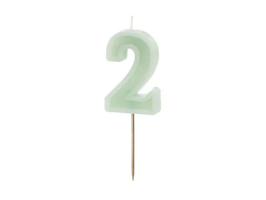 Birthday candle Number 2, green, 6 cm Partydeco