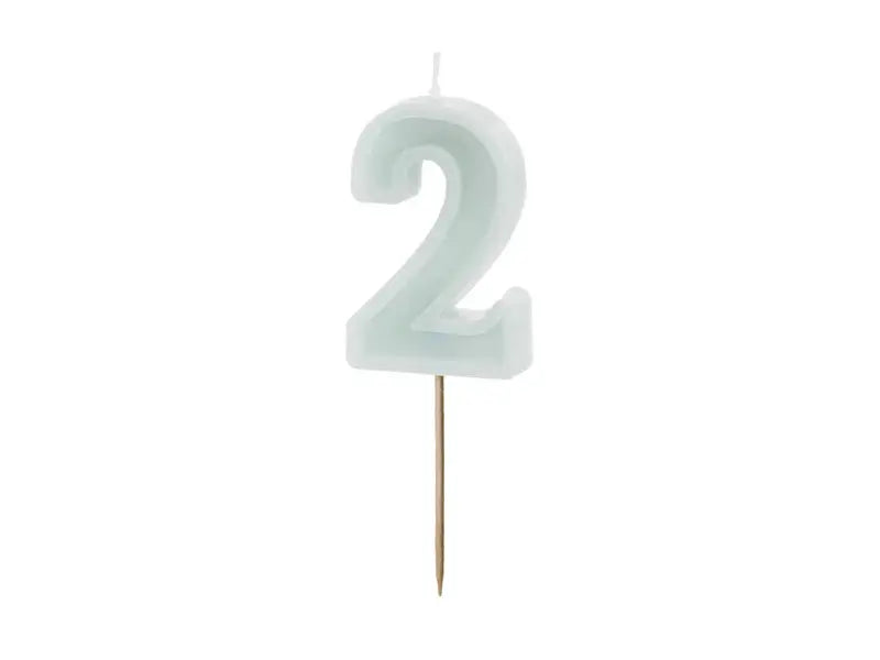 Birthday candle Number 2, light mint, 6 cm Partydeco