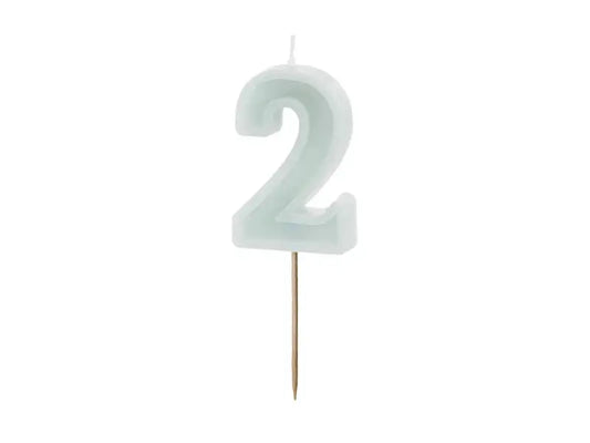 Birthday candle Number 2, light mint, 6 cm Partydeco