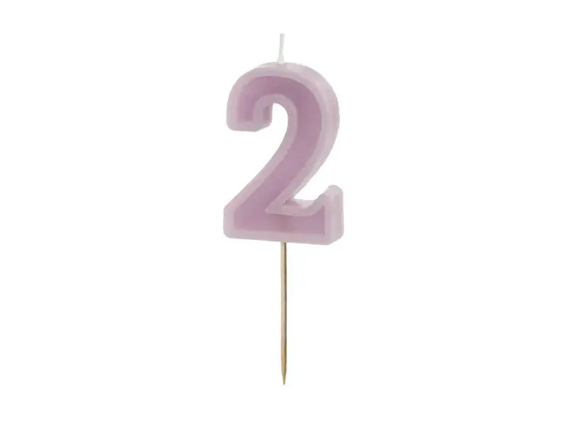 Birthday candle Number 2, purple, 6 cm Partydeco