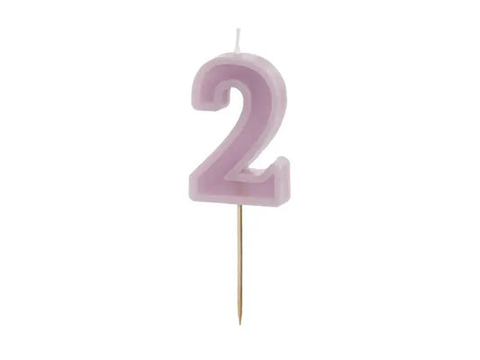 Birthday candle Number 2, purple, 6 cm Partydeco