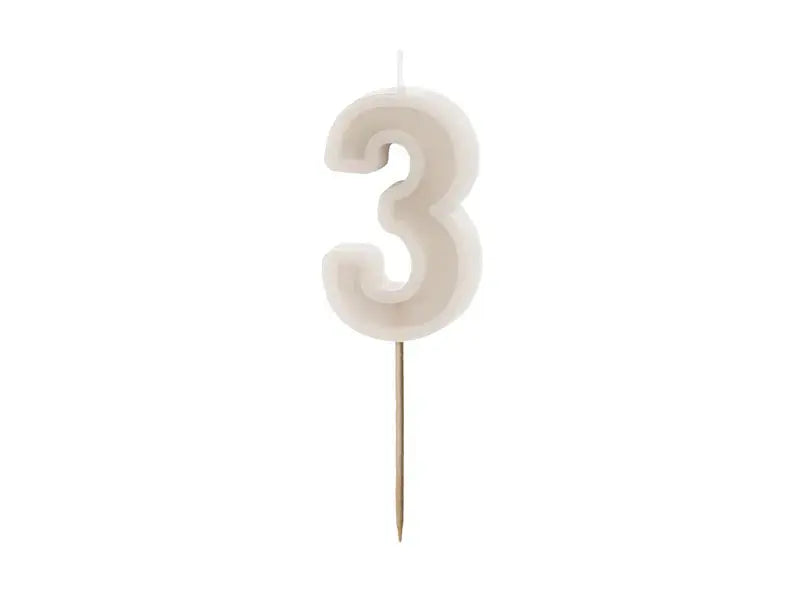Birthday candle Number 3, beige, 6 cm Partydeco