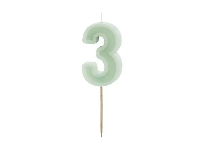 Birthday candle Number 3, green, 6 cm Partydeco