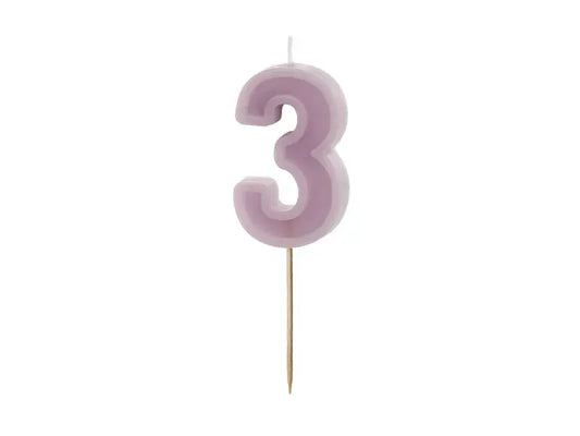 Birthday candle Number 3, purple, 6 cm Partydeco