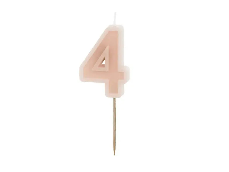 Birthday candle Number 4, dirty pink, 6 cm Partydeco