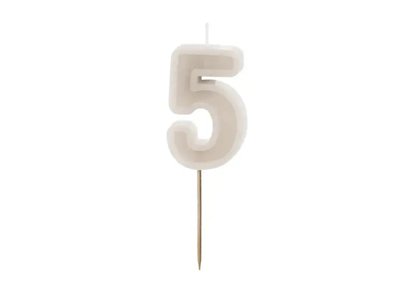 Birthday candle Number 5, beige, 6 cm Partydeco