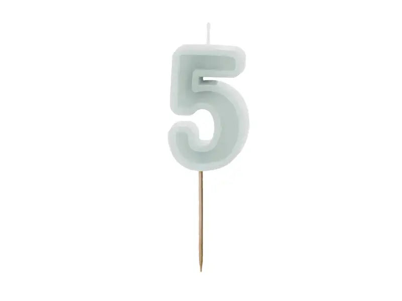 Birthday candle Number 5, light mint, 6 cm Partydeco