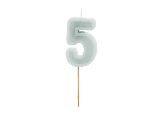 Birthday candle Number 5, light mint, 6 cm Partydeco