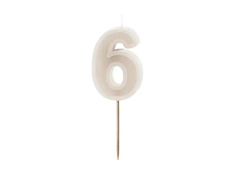 Birthday candle Number 6, beige, 6 cm Partydeco