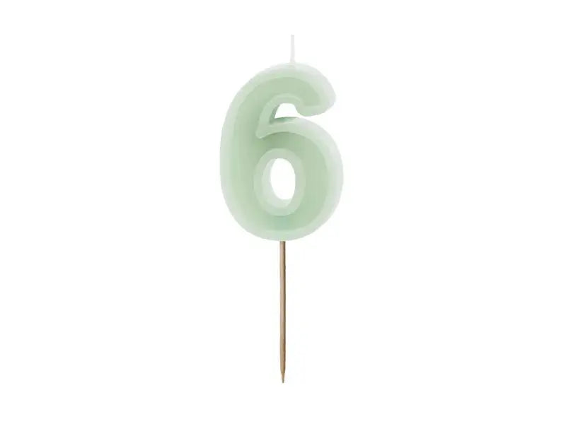 Birthday candle Number 6, green, 6 cm Partydeco