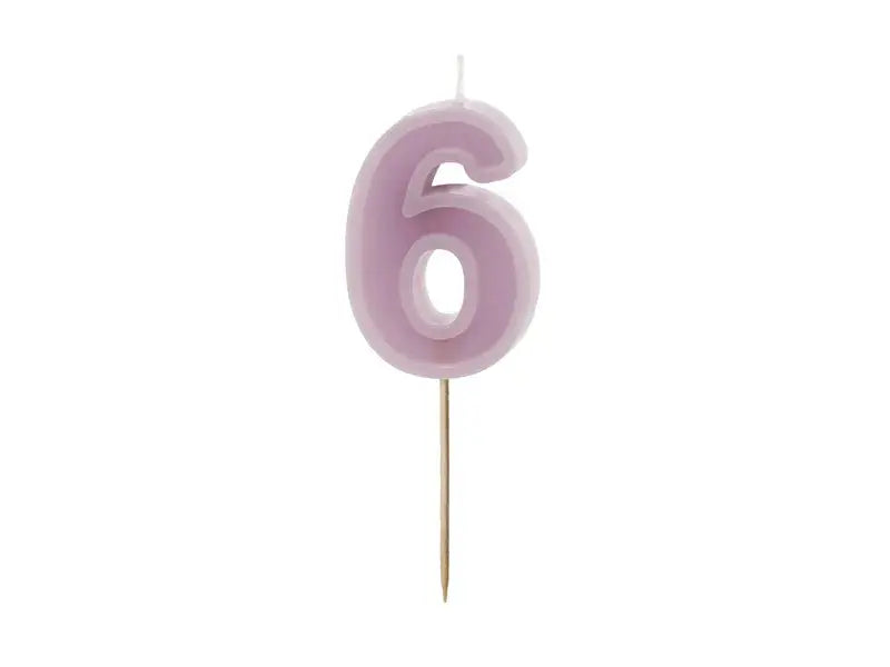 Birthday candle Number 6, purple, 6 cm Partydeco