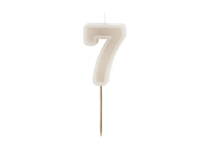 Birthday candle Number 7, beige, 6 cm Partydeco