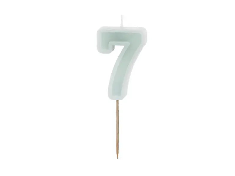 Birthday candle Number 7, light mint, 6 cm Partydeco