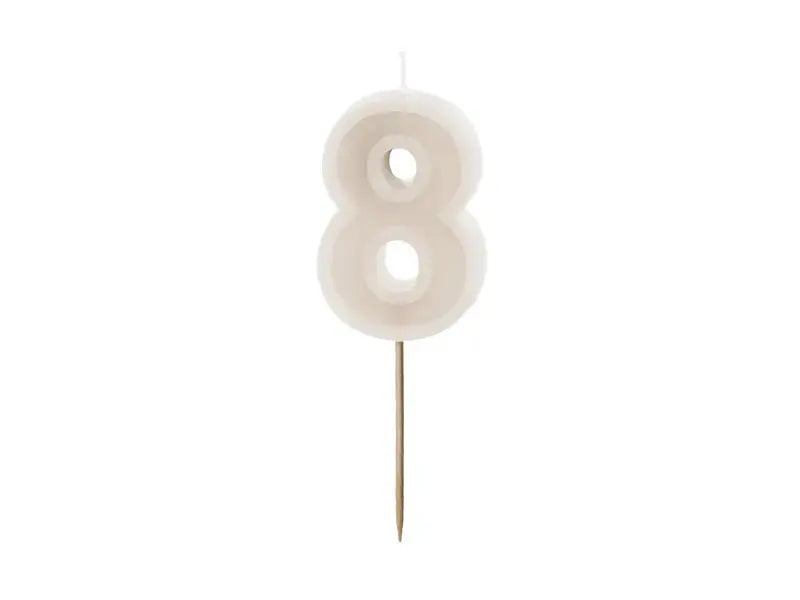 Birthday candle Number 8, beige, 6 cm Partydeco