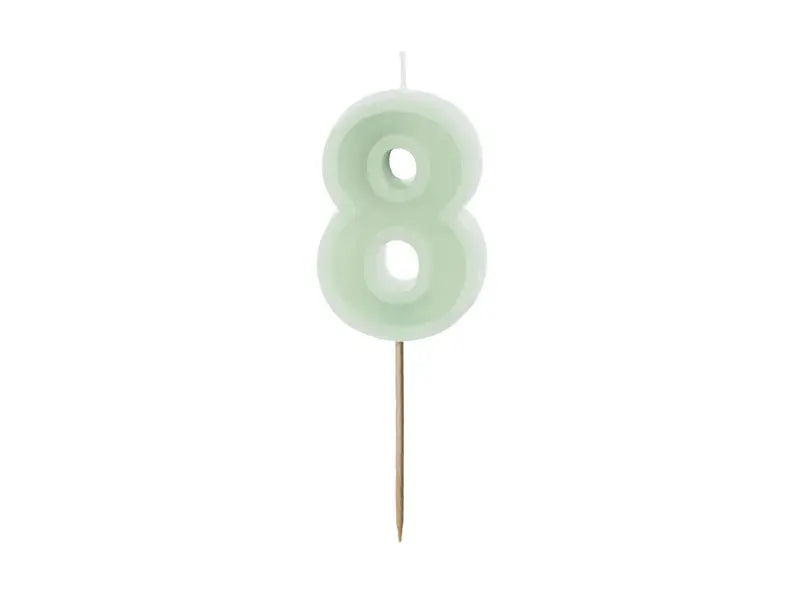 Birthday candle Number 8, green, 6 cm Partydeco
