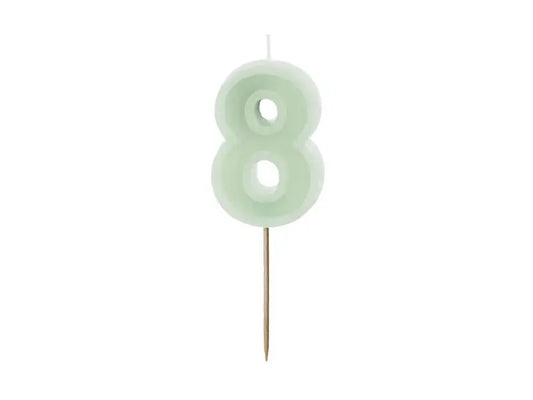 Birthday candle Number 8, green, 6 cm Partydeco