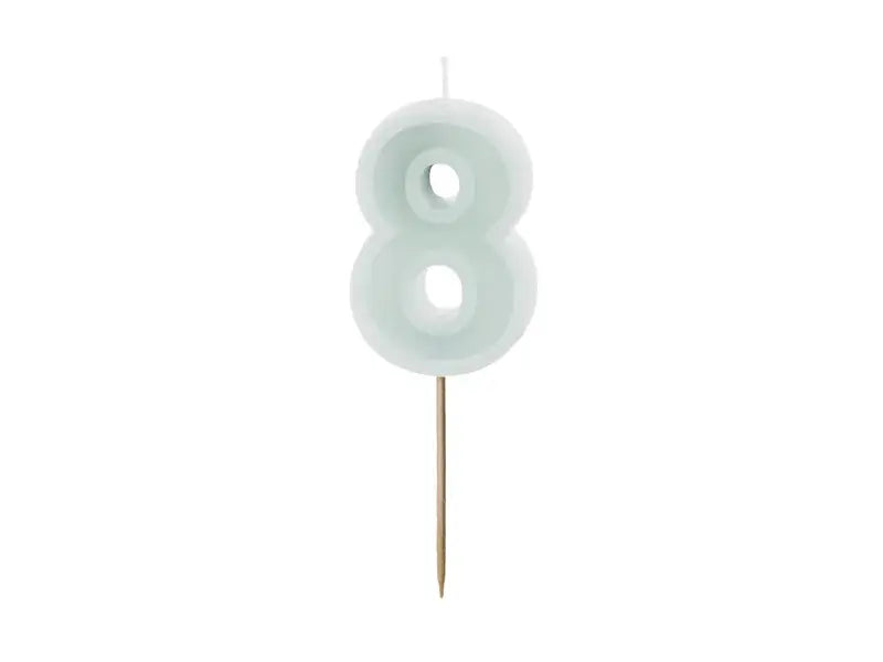 Birthday candle Number 8, light mint, 6 cm Partydeco