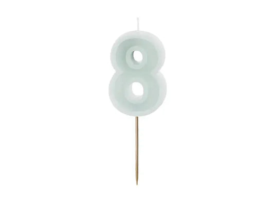 Birthday candle Number 8, light mint, 6 cm Partydeco