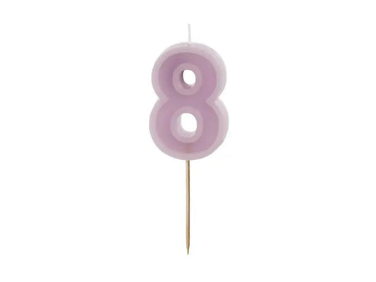 Birthday candle Number 8, purple, 6 cm Partydeco