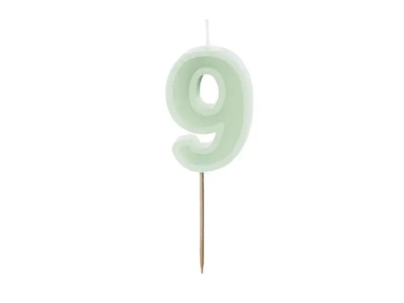 Birthday candle Number 9, green, 6 cm Partydeco