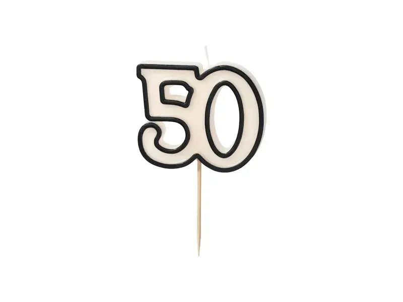 Birthday candle number 50, 5.5cm, white and black Partydeco