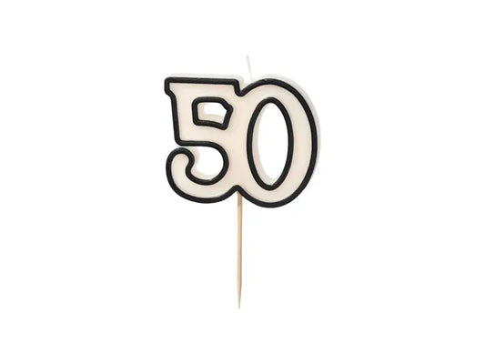 Birthday candle number 50, 5.5cm, white and black Partydeco