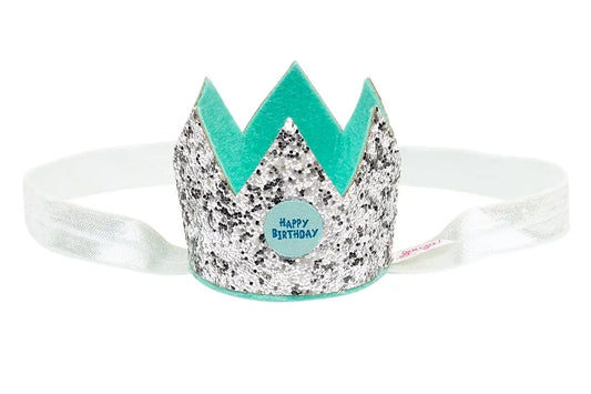 Birthday crown silver - on elastic hair band - giftbox souza
