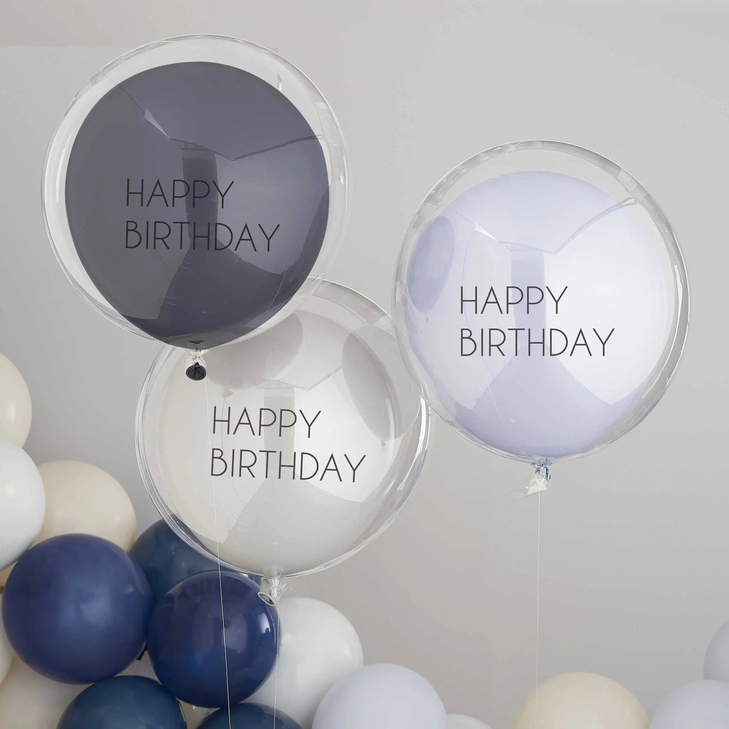 Blue & Grey Double Layered Happy Birthday Balloon Bundle Ginger Ray