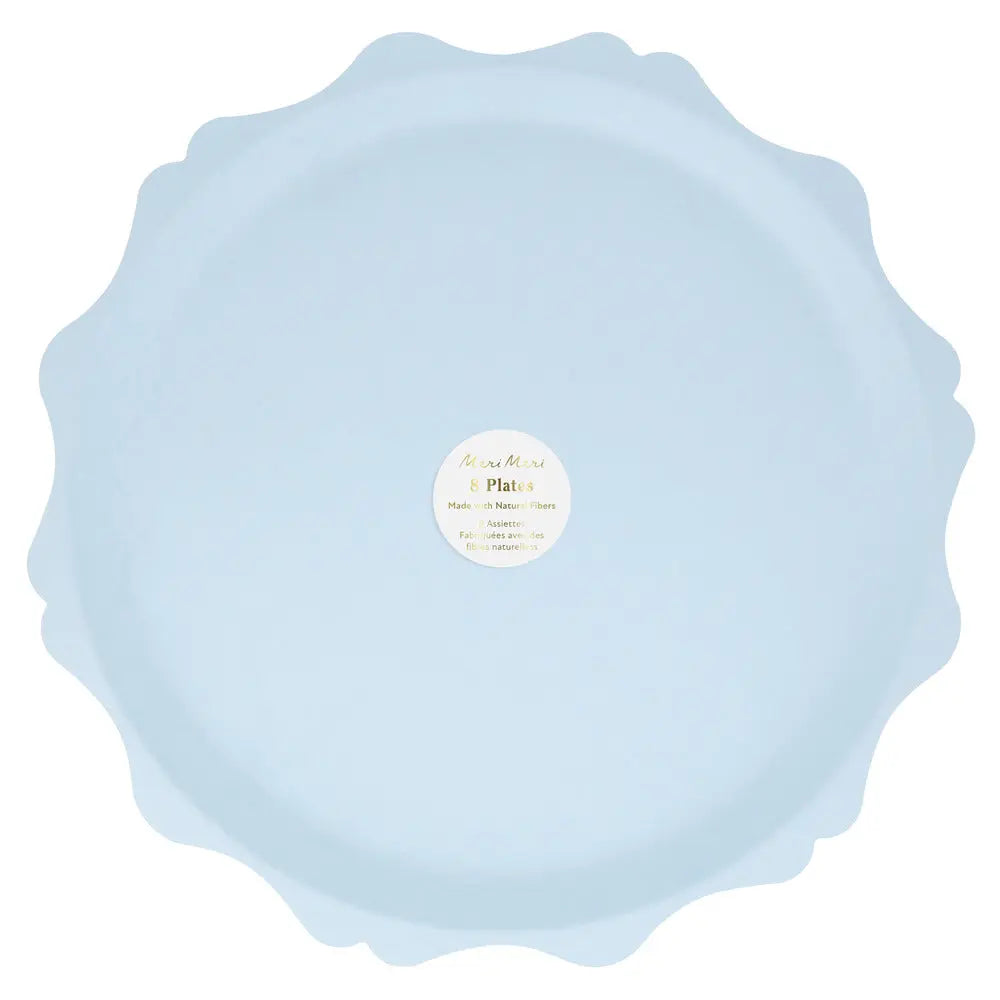 Blue decorative edge compostable dinner plates Meri Meri