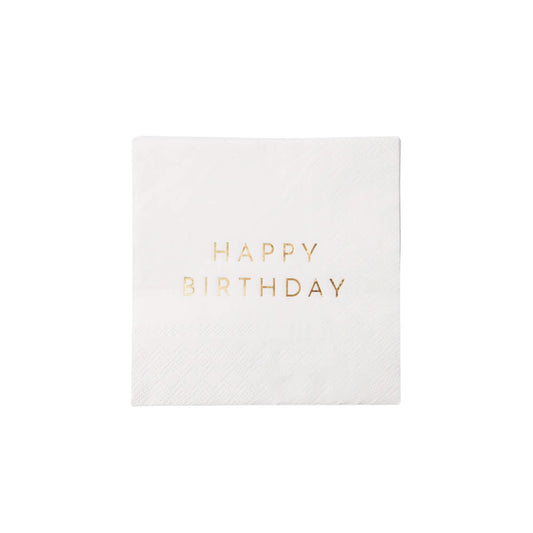 Bonjour Fête - WHITE & GOLD SIGNATURE HAPPY BIRTHDAY COCKTAIL NAPKINS Bonjour Fête