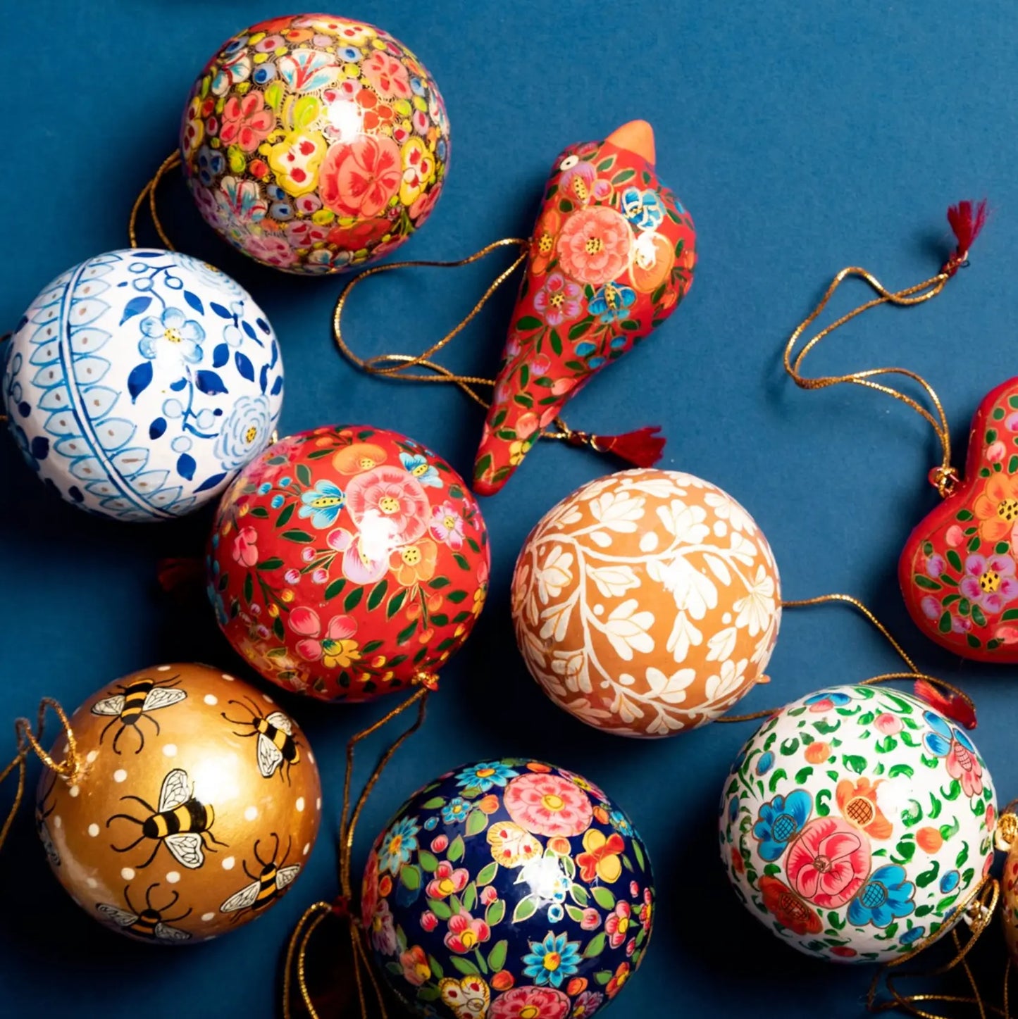 Bright Floral Papier Mache Bauble SASS AND BELLE