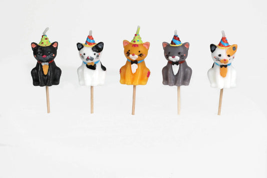 Cats in Party Hats Cake Candles Smiling Faces