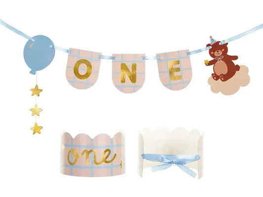 Chair banner and crown Teddy Bear, 50x20.5 cm, mix Partydeco