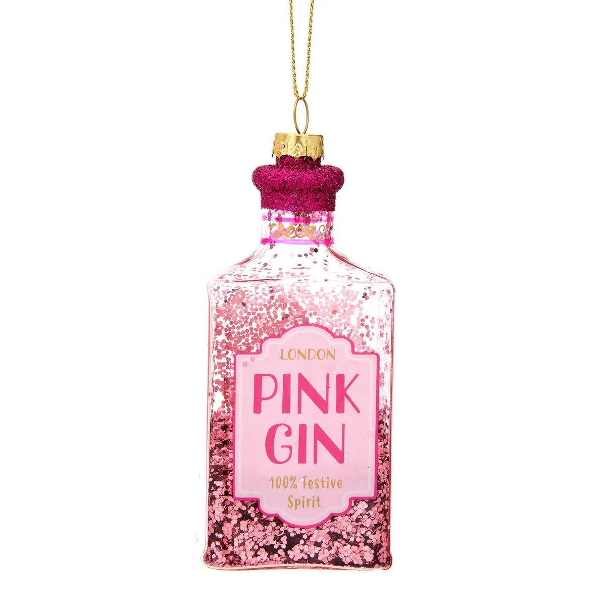 Christmas Cheer Pink Gin Shaped Bauble SASS AND BELLE